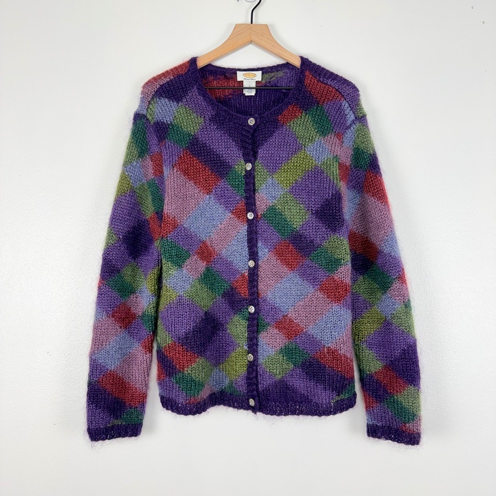 Vtg Talbots Cardigan Sweater Womens L Mohair Blend Hand Knit Argyle Grandmacore - Picture 16 of 16